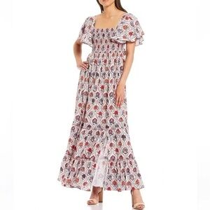 Sachin & Babi Danny Square Neckline Ruffle Flutter Sleeve Maxi Sun Dress Size 6
